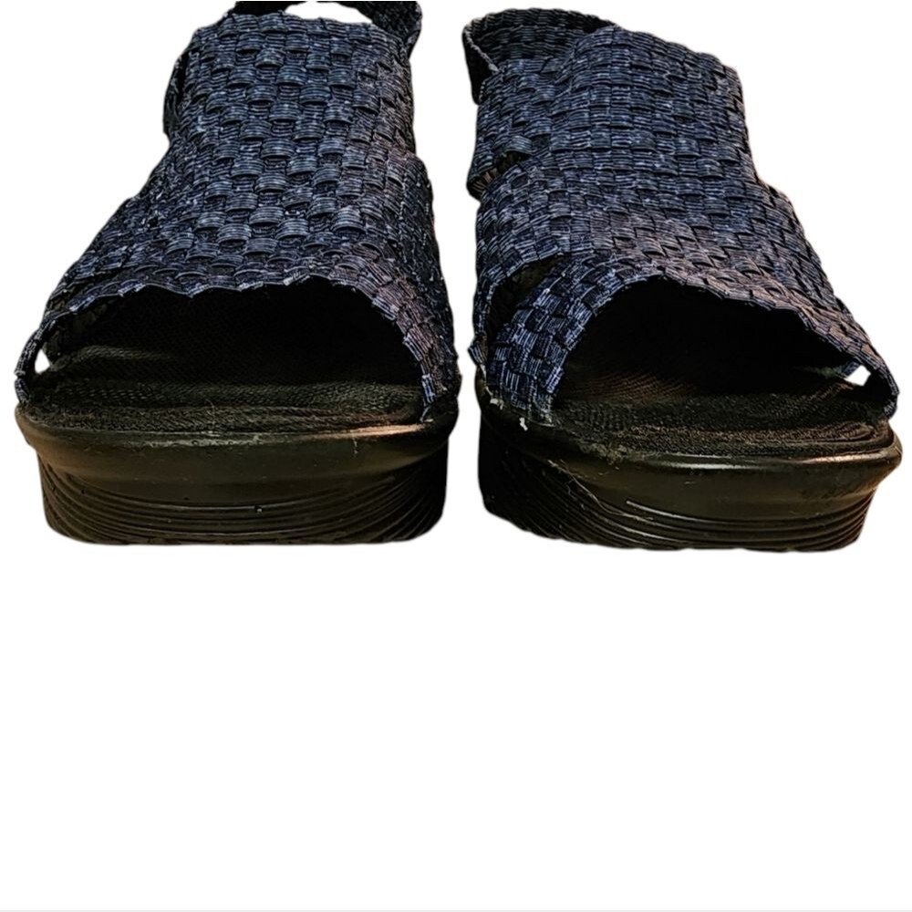 White Mt Navy Woven Open Toe Slingback Wedge Sandals Womens Sz 11 Stretch Casual - Picture 6 of 12